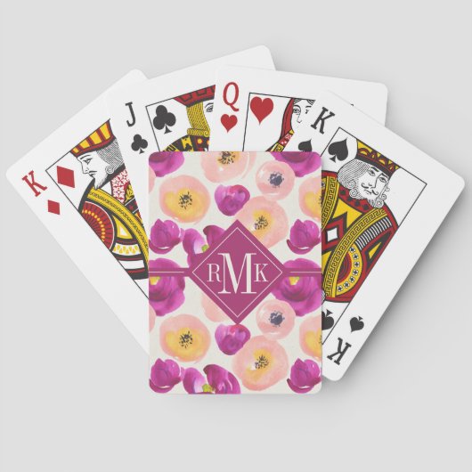 Monogram | Botanisch patroon Waterverf Pokerkaarten (Achterkant)