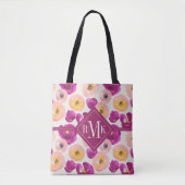 Monogram | Botanisch patroon Waterverf Tote Bag (Voorkant)