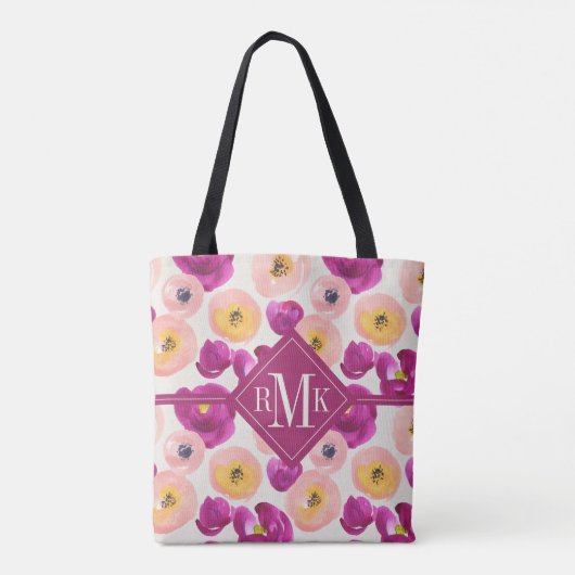 Monogram | Botanisch patroon Waterverf Tote Bag (Achterkant)