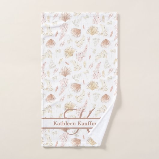 Monogram Botanisch Roos Goud Neutrale Terracotta Bad Handdoek (Handdoek)