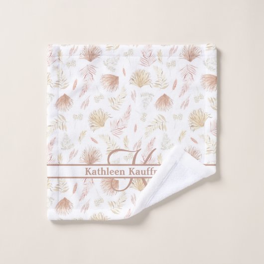 Monogram Botanisch Roos Goud Neutrale Terracotta Bad Handdoek (Wasdoekje)