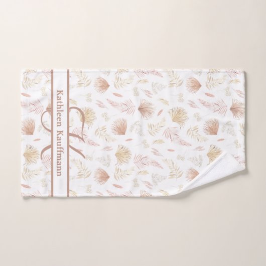 Monogram Botanisch Roos Goud Neutrale Terracotta Bad Handdoek (Handdoek)
