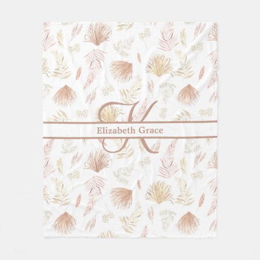 Monogram Botanisch Roos Goud Neutrale Terracotta Fleece Deken (Voorkant)