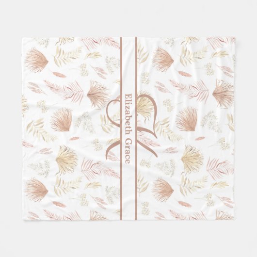 Monogram Botanisch Roos Goud Neutrale Terracotta Fleece Deken (Voorkant (Horizontaal))