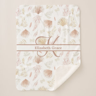 Monogram Botanisch Roos Goud Neutrale Terracotta Sherpa Deken