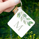 Monogram Botanisch Sleutelhanger<br><div class="desc">Deze botanische sleutelhanger is versierd met waterverf bladeren in groene tinten. Gemakkelijk aan te passen. Originele Waterverf © Michele Davies.</div>