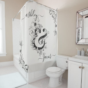 Monogram Botanische Ampersand Moderne Manuscript B Douchegordijn