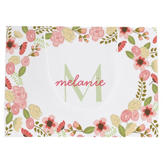 Monogram Botanische Bloemen Grote Geschenktas Large Cadeautasje (Achterkant)