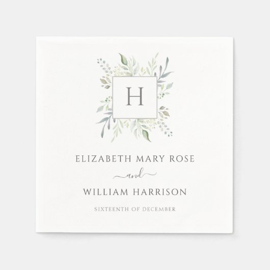 Monogram Botanische Bruiloft Servet (Voorkant)