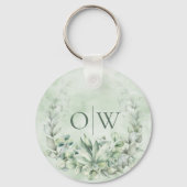 Monogram Botanische Eucalyptus Weddenschap Sleutelhanger (Voorkant)