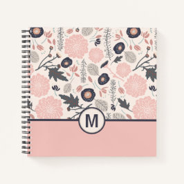 Monogram Botanische flacon Patroon Roze grijs Notitieboek
