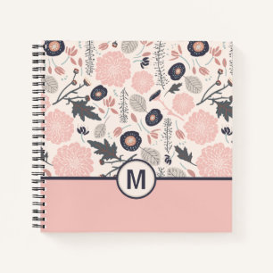 Monogram Botanische flacon Patroon Roze grijs Notitieboek