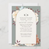 Monogram Botanische Floral Blended Family Wedding Kaart (Voorkant)