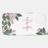Monogram Botanische Floral Roos Aangepaste naam Case-Mate iPhone Case (Achterkant (horizontaal))