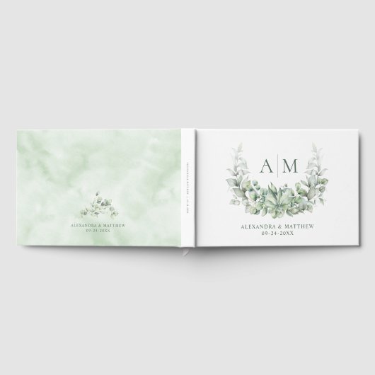 Monogram Botanische Greenery Elegant Wedding Gastenboek (Volledig)