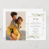 Monogram Botanische Groene Foto Bruiloft Kaart (Voorkant / Achterkant)