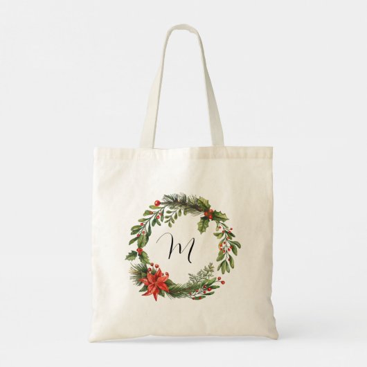 Monogram botanische kerstkrans tote bag (Achterkant)