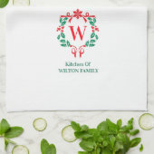 Monogram Botanische Krans Kerst Familienaam Theedoek (Gevouwen)