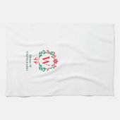 Monogram Botanische Krans Kerst Familienaam Theedoek (Horizontaal)