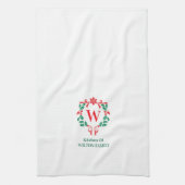 Monogram Botanische Krans Kerst Familienaam Theedoek (Verticaal)