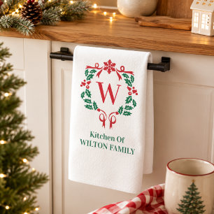 Monogram Botanische Krans Kerst Familienaam Theedoek
