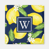 Monogram Botanische Lemon Navy Blue Magneet (Voorkant)