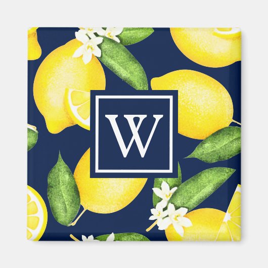 Monogram Botanische Lemon Navy Blue Magneet (Voorkant)