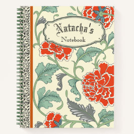 Monogram  botanische rode bloemen notitieboek