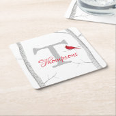 Monogram Botanische rode kardinale Winterboom Kartonnen Onderzetters (Schuin)