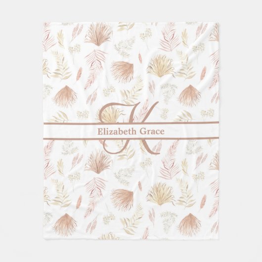 Monogram Botanische Roze Goud Neutraal Terracotta Fleece Deken (Voorkant)
