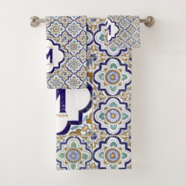 monogram botanische siertegels bad handdoek