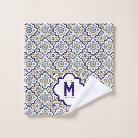  monogram botanische siertegels bad handdoek (Wasdoekje)