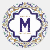  monogram botanische siertegels ronde sticker (Voorkant)