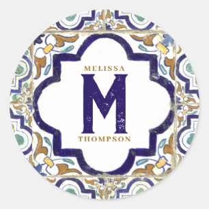 monogram botanische siertegels ronde sticker