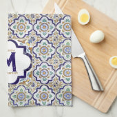  monogram botanische siertegels theedoek (Quarter Fold)