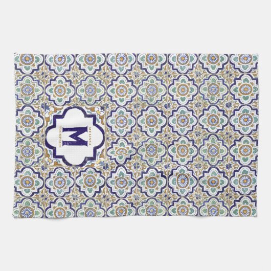 monogram botanische siertegels theedoek (Horizontaal)