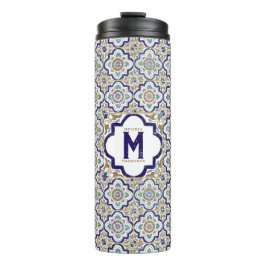 monogram botanische siertegels thermosbeker