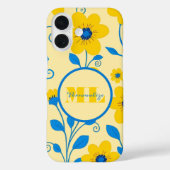 Monogram Boter Geel en Blauw Bloemen Case-Mate iPhone Case (Achterkant)