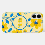 Monogram Boter Geel en Blauw Bloemen Case-Mate iPhone Case (Achterkant (horizontaal))