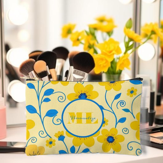 Monogram Boter Geel en Blauw Bloemen Etui