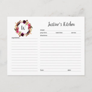 Monogram Bourgogne Bloemenkrans receptenkaarten Briefkaart