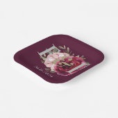 Monogram Bourgogne Blush Bloemen Bruiloft Papieren Bordje (Gebogen)