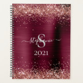 Monogram Bourgogne Bruin Faux-Glitter Girly Glam Planner (Voorkant)