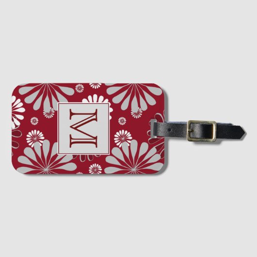 Monogram Bourgogne en Gray Floral Bagagelabel (Voorkant (horizontaal))