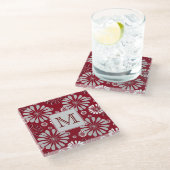 Monogram Bourgogne en Gray Floral Glazen Onderzetter (Schuin)