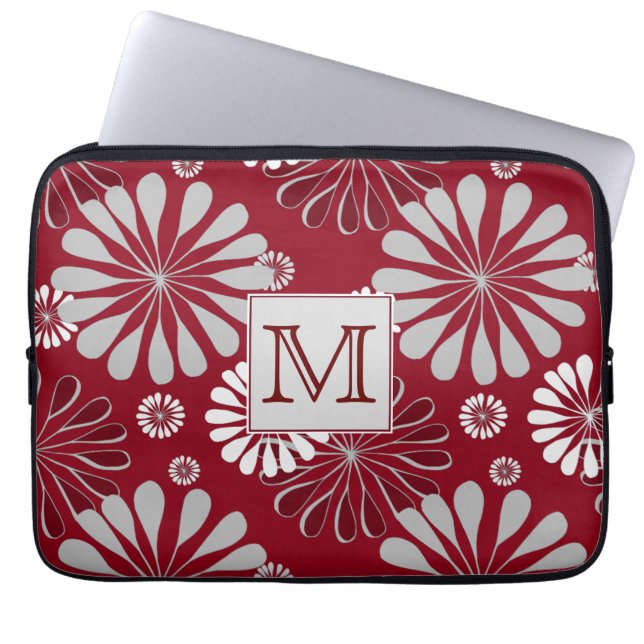 Monogram Bourgogne en Gray Floral Laptop Sleeve (Voorkant)