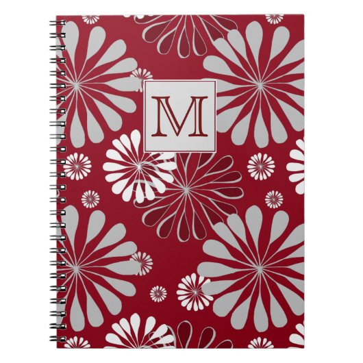 Monogram Bourgogne en Gray Floral Notitieboek (Voorkant)