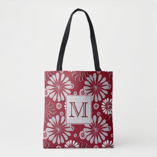 Monogram Bourgogne en Gray Floral Tote Bag (Voorkant)