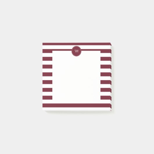 Monogram Bourgogne en White Stripes Pattern Post-it® Notes (Voorkant)