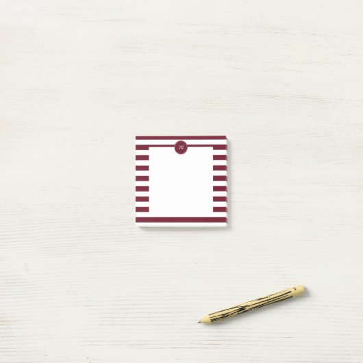 Monogram Bourgogne en White Stripes Pattern Post-it® Notes (Op bureau)